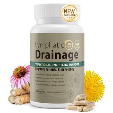 Lymphatic Drainage Capsules Natural Herbal Supplement for Immune Health & Fluid Balance, with Echinacea, Dandelion, and Burdock 60 Capsules