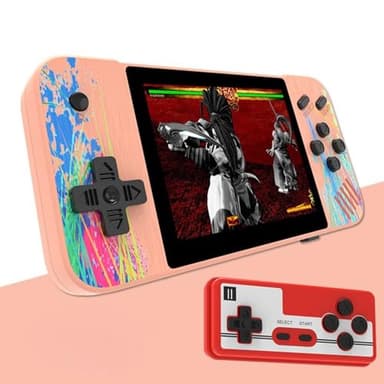 Retro Handheld Game Console, 3.5-inch HD Screen, 800 Classic Games, Single Player or 2-Person Game Mode, Gameboy，Retro Gaming Console，Grey/Pink (Pink)