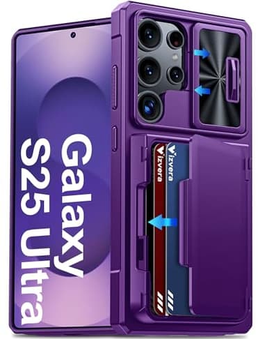 Vizvera for Samsung Galaxy S25 Ultra Case Wallet RFID [Cards Holder][Camera Cover][Edge Raised] Full Body Rugged Shockproof Silicone Protective Phone Case for Galaxy S25 Ultra 6.9" 2025(Purple)