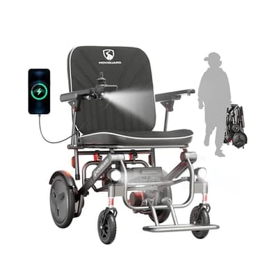 MoviGuard Air 10 Lightweight Electric Wheelchair for Adults - 39lb Foldable Power Chair with 35 Mile Long Range, 32Ah Battery, Ergonomic Backrest, LED Safety Lights, Anti-Tip System, Black