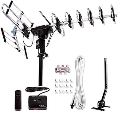 Five Star Outdoor Digital Amplified HDTV Antenna - up to 200 Mile Long Range,Directional 360 Degree Rotation,HD 4K 1080P FM, Supports 5 TVs Plus Installation Kit and Mounting Pole