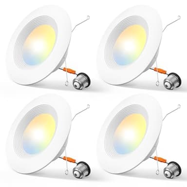 Amico 4 Pack 5/6 inch 5CCT LED Recessed Lighting, Dimmable, 12.5W=100W, 950LM, 2700K/3000K/4000K/5000K/6000K Selectable, Retrofit Can Lights with Baffle Trim, IC Rated - ETL & FCC, White