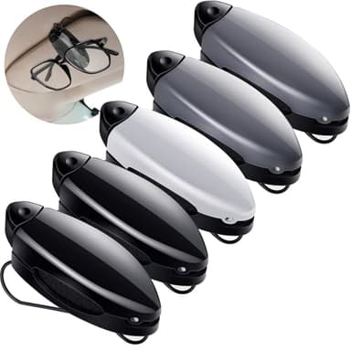 Frienda 5 Pieces Auto Car Vehicle Sun Visor Clip Holder Sunglasses Holder for Eyeglasses Mount Ticket Card Clip Glasses Holder for Car Accessories(Black, Gray, Silver)