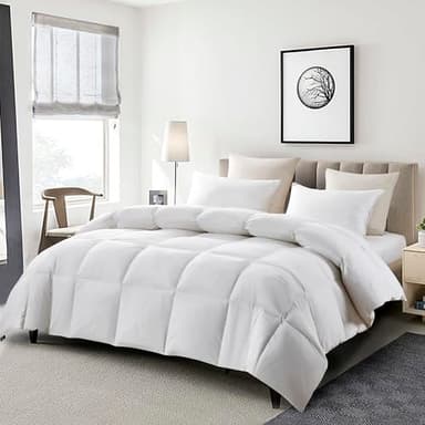 Serta Goose Feather Down Fiber Cotton Comforter King Size - 100% Cotton Duvet Insert - Hotel Luxury Hypoallergenic Bedding Comforter All Season Medium Warmth 106 x 90 Inch White