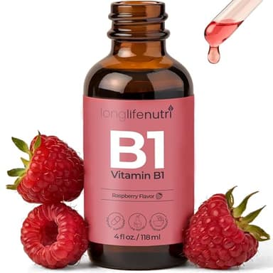 LongLifeNutri Vitamin B1 Liquid Drops - Thiamine Mononitrate Organic Supplement for Energy and Nerve Health, Fast Absorption, 4 FL OZ, 5-Month Supply, Lab Tested, Made in USA