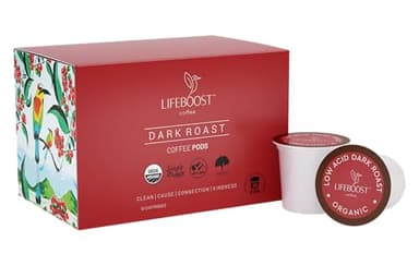 Lifeboost Dark Roast Low Acid Coffee K Cups - Single Origin Mold Free Non-GMO Organic Coffee Pods - Compatible with Keurig & Keurig 2 Machines - 10 Count
