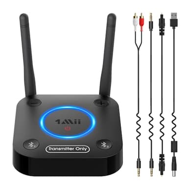 1Mii B06TX Bluetooth 5.3 Transmitter for TV to Wireless Headphone/Speaker, Bluetooth Adapter for TV w/Volume Control, AUX/RCA/Optical/Coaxial Audio Inputs, Plug n Play, aptX Low Latency & HD