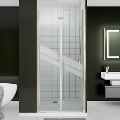 Comfystyle Bifold Shower Door, 34"-35.9" W x 72" H, 1/4" Tempered Glass Shower Door, Foldable Shower Glass Door, Adjustable, Brushed Nickel Finish