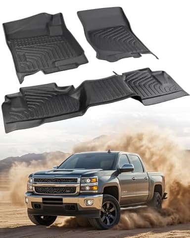CreekT All Weather Floor Mats for Chevy Silverado 2007-2013 & for GMC Sierra 1500 Extended Cab 2007-2013; for GMC Sierra 2500/3500 2007-2014; Waterproof TPE Floor Mats for Chevy Silverado Accessories