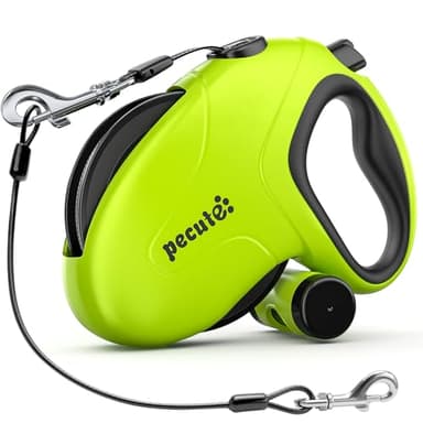 Pecute 32ft Retractable Dog Leash with Poo Bag Holder, Chew Proof Dog Leash with 360° Tangle-Free Extended, Anti-Slip Handle & Quick Brake Button, Suitable for Dogs Up to 110lbs in Weight