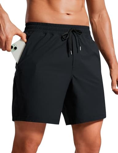CRZ YOGA Casual Workout Mens Shorts 7 Inch Lightweight Quick Dry for Gym Athletic with Zipper Pocket Black Medium