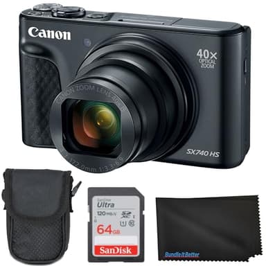 Canon PowerShot SX740 HS Digital Camera (Black) 4PC Bundle - Includes 64GB SD Memory Card + Padded Carrying Case + Microfiber Cleaning Cloth