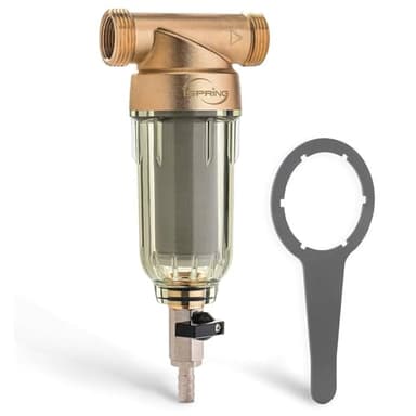 iSpring WSP-50 Reusable Whole House Spin Down Sediment Water Filter, 50 Micron Flushable Prefilter Filtration, 1" MNPT + 3/4" FNPT, Lead-Free Brass