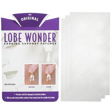 Lobe Wonder - The Original Ear Lobe Support Patch for Pierced Ears - Eliminates The Look of Torn or Stretched Piercings - Protects Healthy Ear Lobes from Tearing - 180 Patches