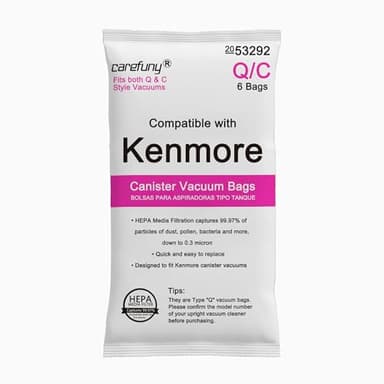 6 Pack Type Q HEPA Canister Vacuum Bags for Kenmore, 53292 Replacement Canister Vacuum Cleaner Bags for Kenmore 81214, 81414, 81614, 81615, 81714, 21814, BC7005, BC3005,BC2005