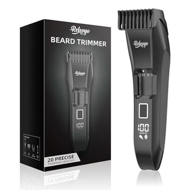 REHOYO Beard Trimmer for Men Adjustable: Professional Cordless Trimmer with 20-Length Dial – Waterproof Hair Clippers w/Stainless Steel Blades for Beard, Mustache & Face Grooming, Black