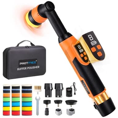 Protmex Mini Buffer Polisher - 12V RO/DA Car Polisher with 8 Variable Speeds - 1.2/1.6/2 Inch Orbital Polisher Machine with 22 Pads - Cordless Mini Polisher for Car Detailing Polishing Waxing, Long