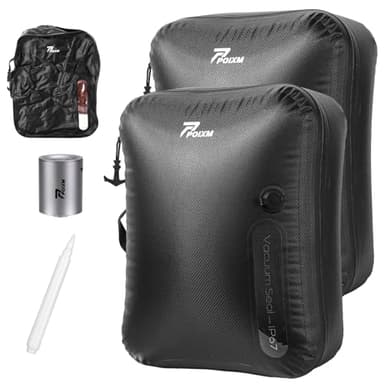 POIXM Vacuum Bags for Travel with Wireless Pump, 180° Open Zipper, IP67 Waterproof, Reusable Space Saver Compression Bags for Backpack, Suitcase, Home Storage(2 Pack + Pump)