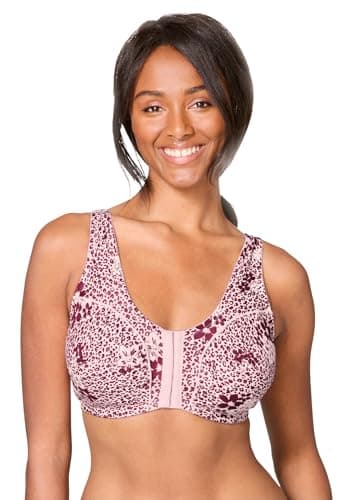 Comfort Choice Women's Plus Size Cotton Front-Close Wireless Bra - 44 DDD, Paradise Pink Multi Dot