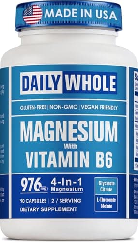 Magnesium Glycinate 4-in-1 Complex for Women, 976mg of Magnesium Glycinate, Citrate, Malate, L-Threonate & Vitamin B6 Supplement for Health | Third Party Tested, Gluten Free, Non-GMO - Easy to Swallow