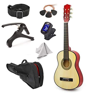 NEW! 30" Left Handed Natural Wood Guitar With Case and Accessories for Kids/Boys/Beginners (Natural)
