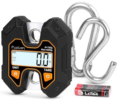 Fuzion Mini Crane Scale - Hanging Scale 440lb/200kg/1960N, Deer Scale with Large LCD Display, Hold & Tare Functions for Hunting, Farms, Fishing, No Setup Required