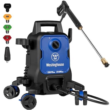 Westinghouse ePX3100 Electric Pressure Washer, 2300 Max PSI 1.76 Max GPM with Anti-Tipping Technology, Onboard Soap Tank, Pro-Style Steel Wand, 5-Nozzle Set, for Cars/Fences/Driveways/Home/Patios