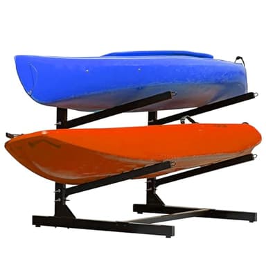 QonicFly Heavy Duty Kayak Storage Rack - Adjustable Freestanding Stand for Kayaks, Canoes, Paddleboards, and Surfboards - Ideal for Garage, Shed, Dock, and Outdoor Storage (2 Levels)