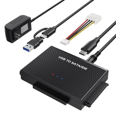 USB 3.0 to SATA IDE Adapter Hard Drive Reader, USB + Type C to External Hard Drive Disk HDD Converter Kit for Universal 2.5" 3.5" IDE HDD, 2.5" SSD, with 12V/2A Power Adapter