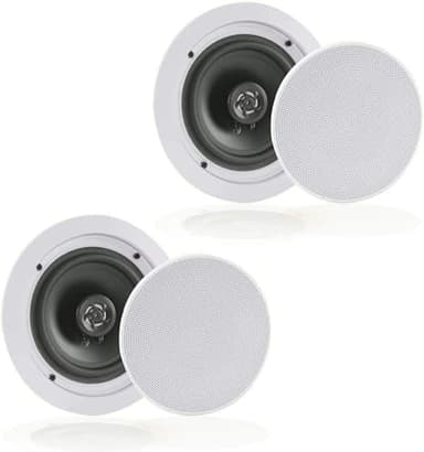 Pyle 6.5” Pair Bluetooth Flush Mount In-wall In-ceiling 2-Way Speaker System Quick Connections Changeable Round/Square Grill Polypropylene Cone & Polymer Tweeter Stereo Sound 150 Watt (PDICBT652RD)