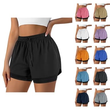 2 in 1 Running Shorts for Women Athletic Shorts with Liner High Waist Gym Yoga Workout Casual Summer Quick Dry Short Black