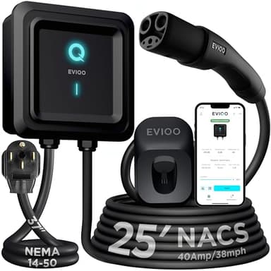 EVIQO Level 2 EV Charger - NACS Charger Compatible with Tesla - 40 Amp EV Level 2 w/NACS, 240V NEMA 14-50 EVSE, 25' EV Charging Cable