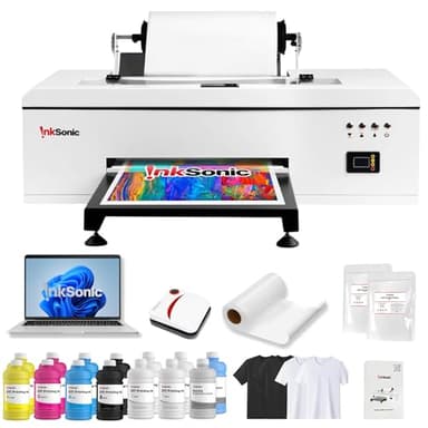 RocRow InkSonic R1390 DTF Printer Machine, A3 Apparel Printer with Laptop, 13" Format DTF Printer Bundles, Direct to Film, White Ink Circulation, T-Shirt Maker, Clothes Design, Startup in 2026,1390