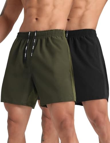 MAXCK 2 Pack Mens Lightweight Athletic Running Shorts 5'' Quick Dry Gym Workout Shorts with Zipper Pockets Black/Green,Medium