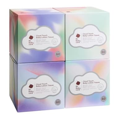 Bc Babycare Cloud Touch Lotion Ultra Soft Facial Tissues, Hypoallergenic, Plant-based Materials, Clean Gentle Baby Essentials, 60 Tissues Per Box, 5-Ply (60 Count (Pack of 4))