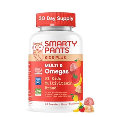 SmartyPants Kids Multivitamin Gummies, Omega 3 (DHA/EPA), Vitamins D3, C, B12, B6, Vitamin A, K & Zinc, Gluten Free, Three Fruit Flavors, 60 Count (30 Day Supply)