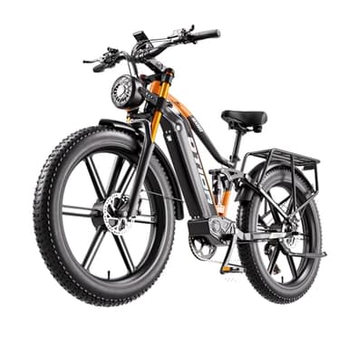 Peak 3000W Dual Motors Electric Bike for Adults 32MPH with 48V 20Ah Battery, 26" x 4" Fat Tire Full Suspension Ebike with Hycraulic Dual Brakes, Mountain E-Bike Mag Wheel (RX80-Orange)