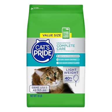Cat's Pride Premium Lightweight Clumping Litter: Complete Care - Up to 10 Days of Powerful Odor Control - Hypoallergenic - Multi-Cat, Unscented, 18 Pounds