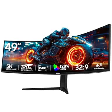Gawfolk 49 Inch Curved Gaming Monitor 120hz,1500R PC Monitor Built-in Speakers, DQHD 5120x1440 Computer Screen for Home Office Business, DP, HDMI, Support Wall Mount 100x100mm