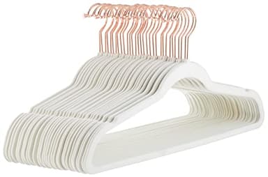 Amazon Basics Slim Velvet Non-Slip Space Saving Suit Clothes Hangers, Closet Organizer, Ivory/Rose Gold, 30-Pack