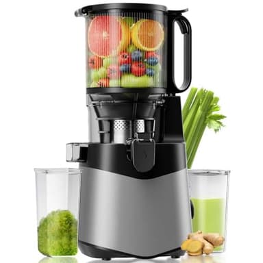 EanOruus Cold Press Juicer, 5.8" Wide Feed Chute Juice Extractor Machine with 400W, High Juice Yield, Slow Masticating Juicer for Whole Vegetables & Fruits, Dark Grey