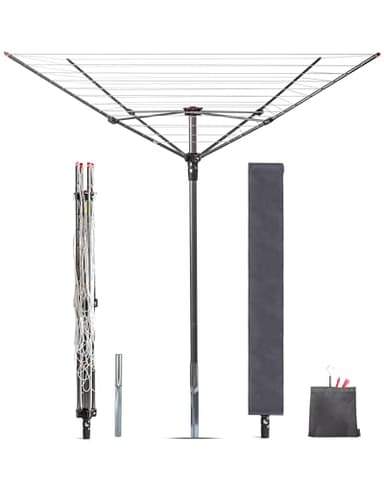 STORAGE MANIAC Outdoor Umbrella Drying Rack, 12 Lines with 164 Feet Drying Space, Steel Frame & Adjustable Height, 4-arm Umbrella Clothesline for Laundry, Collapsible Clothes Drying Rack for Backyard