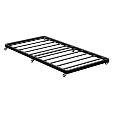 Lutown-Teen Twin Trundle Bed Frame with Metal Slats, Roll-Out Design, Easy Assembly Steel Frame with Lockable Wheels, Noiseless Pull Out Bed for Bedroom, Living Room or Guest Room, Black