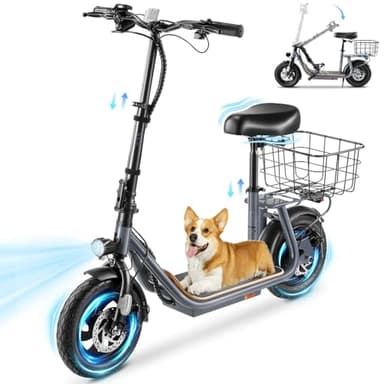 Caroma Peak 800W Electric Scooter with Seat,25 Miles Max Range,Electric Scooter Adults&Teens,Up to 20MPH Foldable Ebike,Key Start Adjustable E-Bike with Kid Seat,Commuter Escooter,Gray
