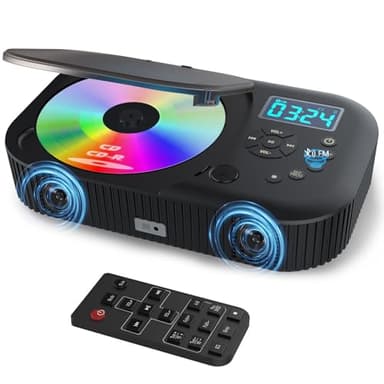 CD Player Portable,MONODEAL Dual Stereo Speakers Portable CD Player with Bluetooth Speakers, 4000mAh Rechargeable Player for Car/Home with Remote Control, Support USB/AUX,Headphone Jack