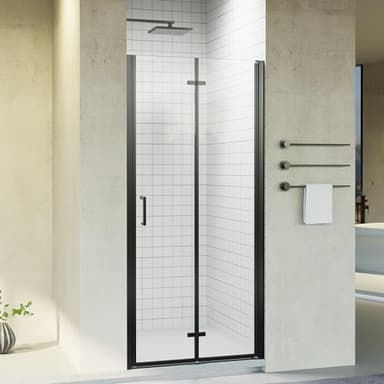 34-35.5" W x 72" H Semi-Frameless Matte Black Shower Door, ANSI/SGCC Certified 6mm Clear Tempered Glass, Pivot Bifold Bathroom Door with Reversible Installation, Waterproof for Small Space