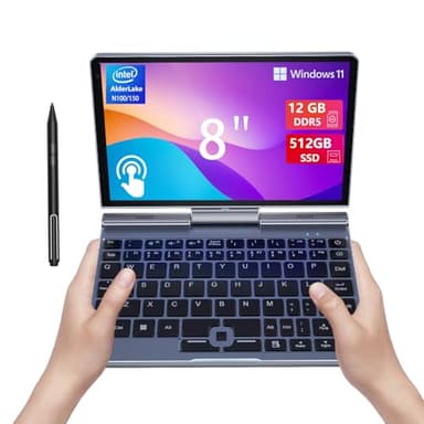 KOOFORWAY Mini Laptop 8 inch HD Touchscreen Portable, Windows 11 Pro Small Gaming Laptop, N100 12 GB LPDDR5 512 GB M.2 SSD, Wi-Fi 6, BT 5.2 2 MP Camera, G-Sensor, HDMI, Type C