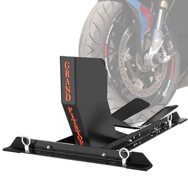 GRAND PITSTOP Universal Wheel Chock for Motorcycle Stand for Trailer Completely Adjustable Detachable Foldable Wheel Chock (Black)