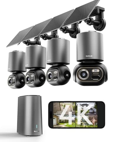 BOTSLAB 4K Security Cameras Wireless Outdoor, 4 Cam-Kit, Solar Camera for Home Security with Full Color Night Vision, No Subscription,AI Recognition,32GB Local Storage Base Station,360° PT,2.4GHz WiFi