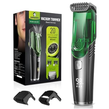 SHPAVVER Vacuum Beard Trimmer for Men: Hair Trimmer for Less Mess -IPX7 Waterproof- Rechargeable Electric Beard Cutting Kit with Adjustable Length Comb-Built-in Vacuum for Mustache -Dark Black